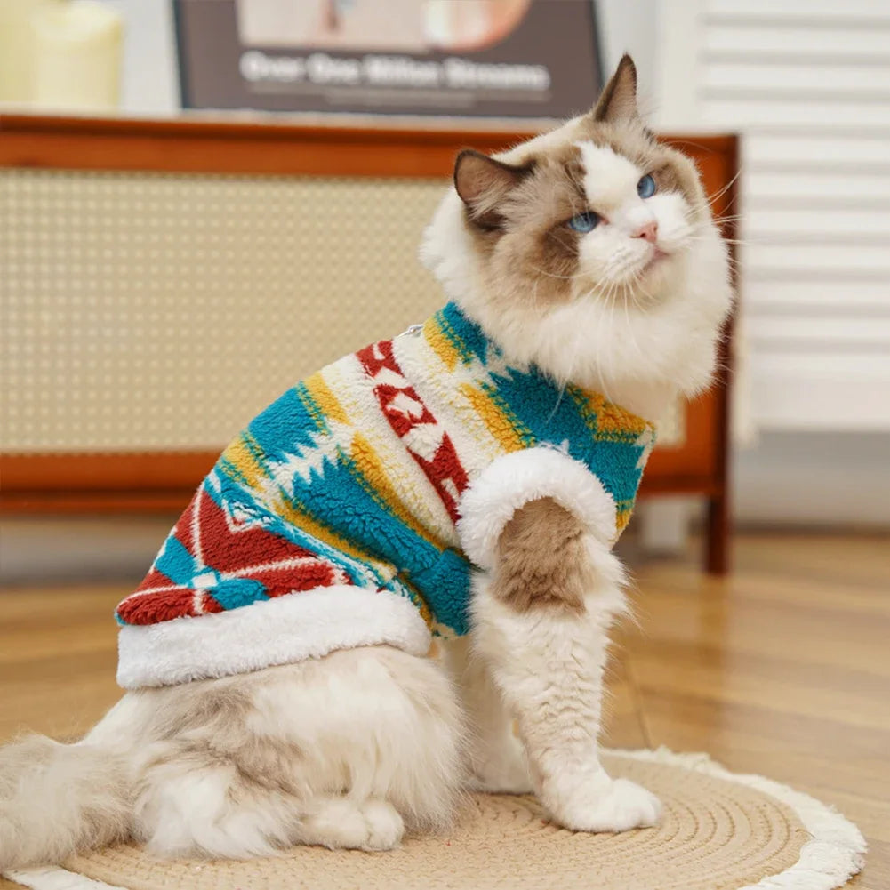 Medium Large Dogs Pullover Sweatshirt Print Fleece Cat Pet Clothes Hoodie XL-8XL Winter Warm Soft Puppy Knit Pattern Plush Vest HIP