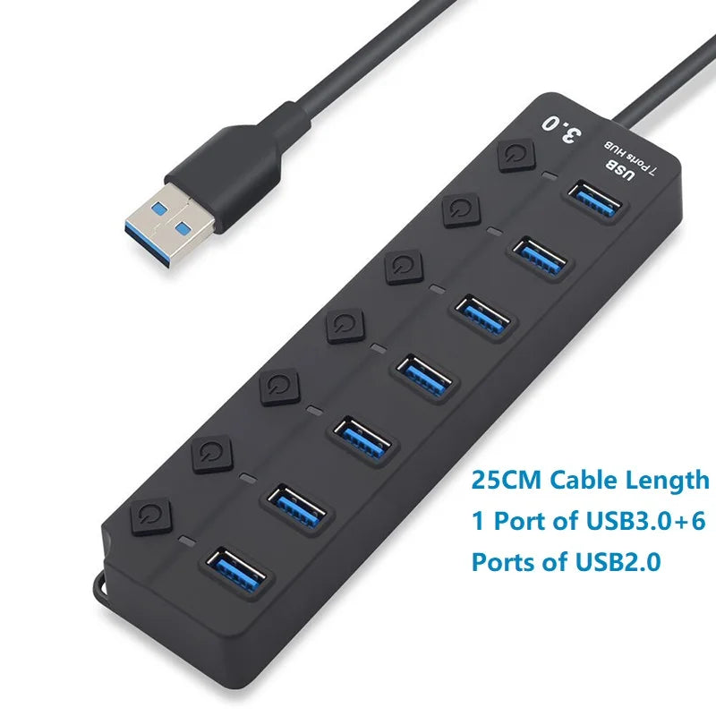 OULLX 4–7 Port USB 3.0 Hub Splitter with Power Switch USB Hub HIP