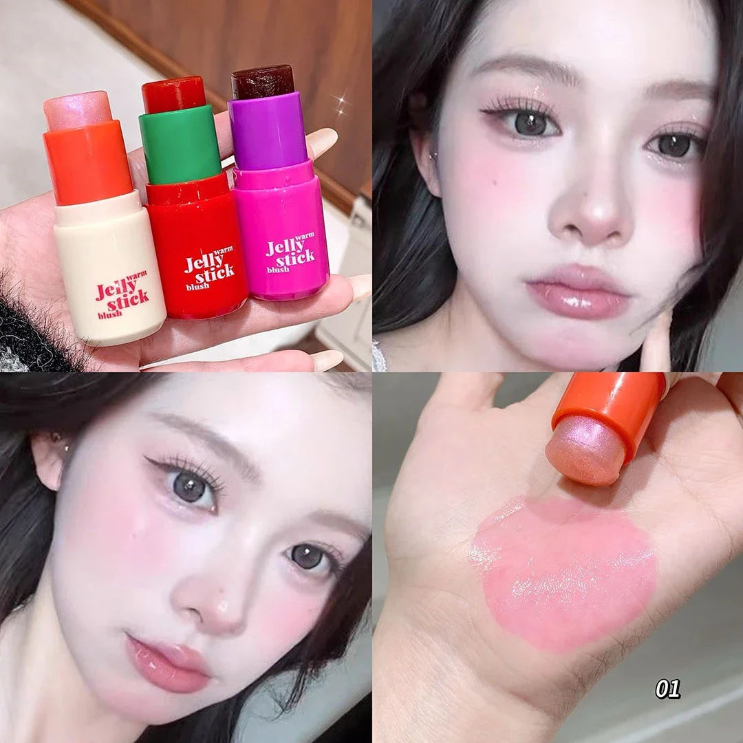 Color Changing Jelly Blush Stick Monochrome Low Saturation Facial Blusher 3IN1 Lip Cheek Eye Makeup Stick Matte Rouge Contour HIP 01