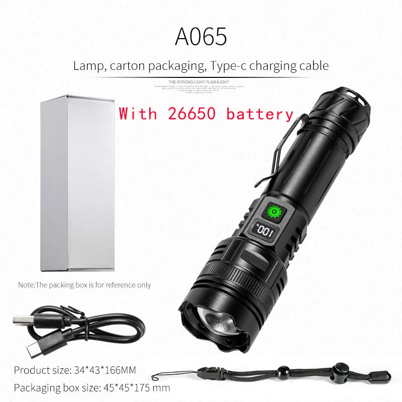 ESMARTER High Power LED Flashlight – Type-C Rechargeable Torch LED Tactical Flashlight HIP A065 with 26650
