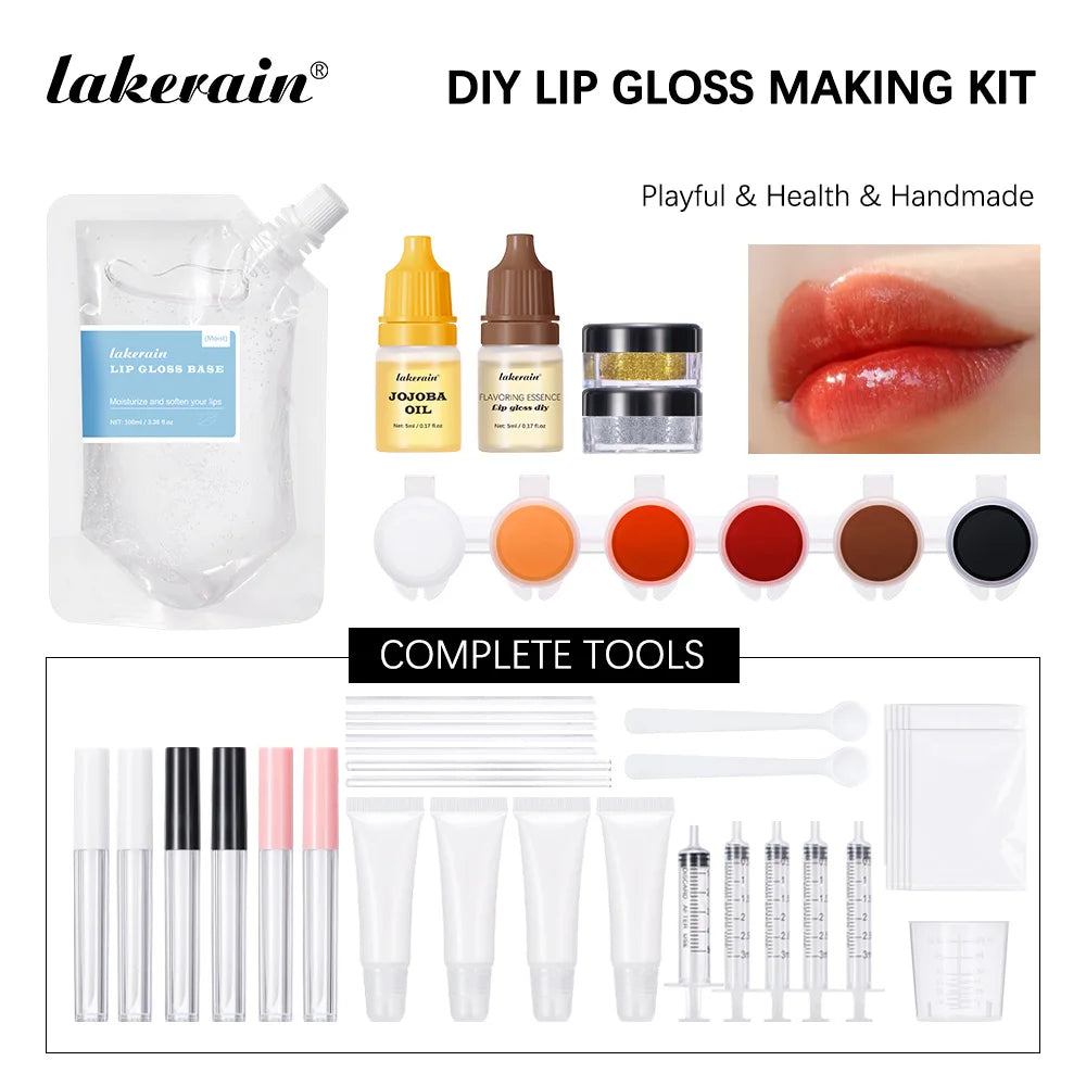 DIY Lip Gloss Kit for Women Girls Gift DIY Lip Gloss Base 100ml Glitter Flavor Powder Glitter Essence And Tubes Cosmetic Set HIP 1set
