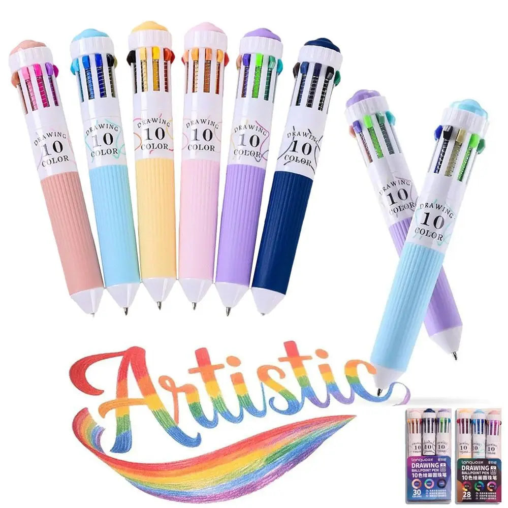 3-Pack 10-Color Retractable Multicolor Ballpoint Pens 0.8mm Multicolor Ballpoint Pen HIP