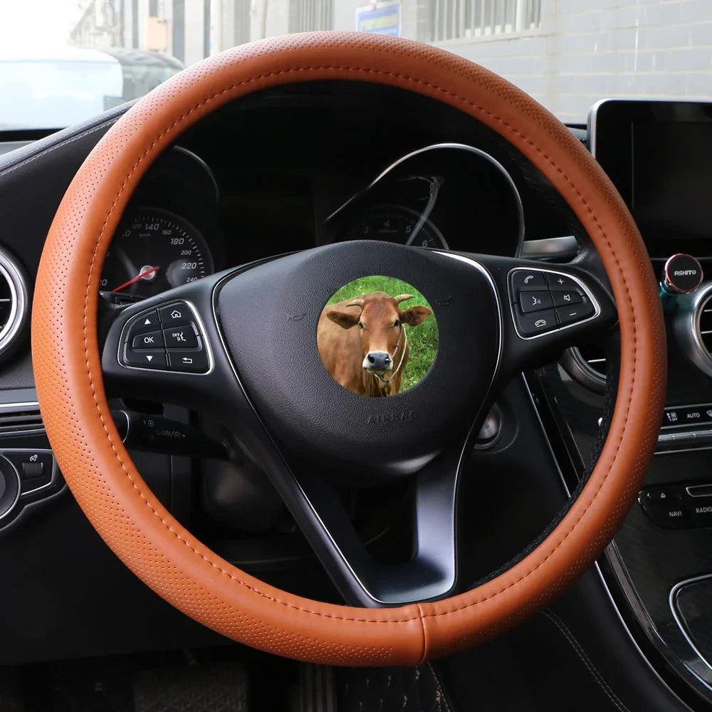 O SHI CAR 38cm Genuine Cowhide Leather Steering Wheel Cover Steering Wheel Cover HIP