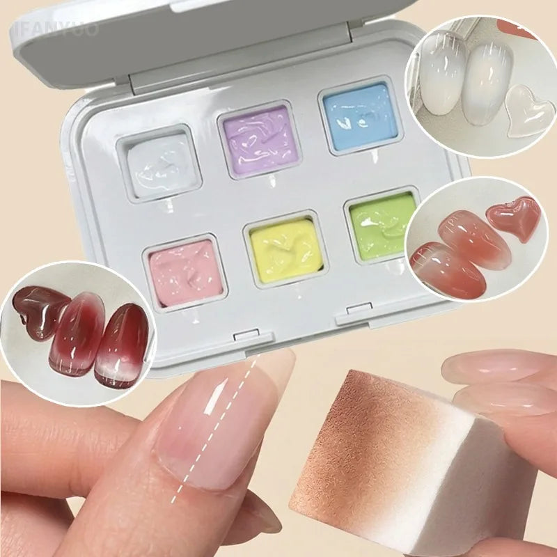 No‑wash Air Cushion Patting Gel Nail Polish 6 Colors Solid Painting Gel High Saturation Pigment Nail Gradient Blush Concealer HIP