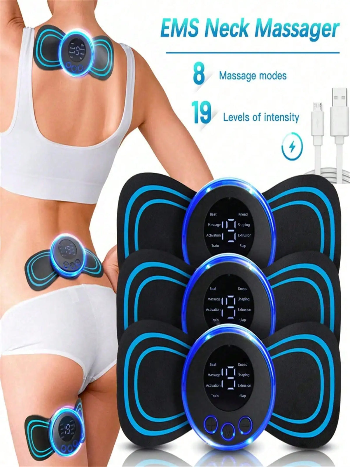 LCD EMS Neck & Back Massager – 8 Mode Pulse Stimulator EMS Neck Massager HIP