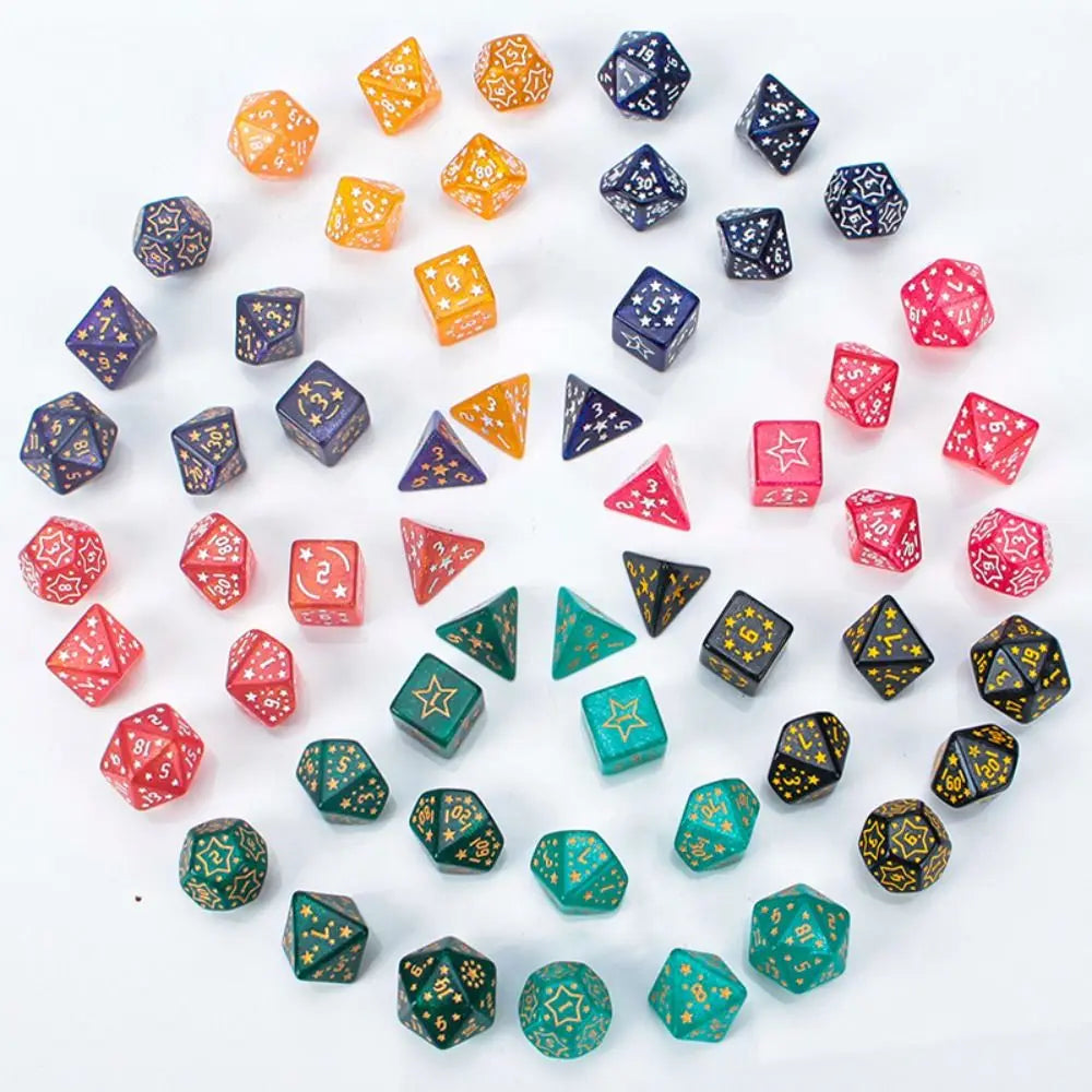 7-Piece Acrylic Star Polyhedral Dice Set – D4 to D20, 8 Colors Polyhedral Dice Set HIP