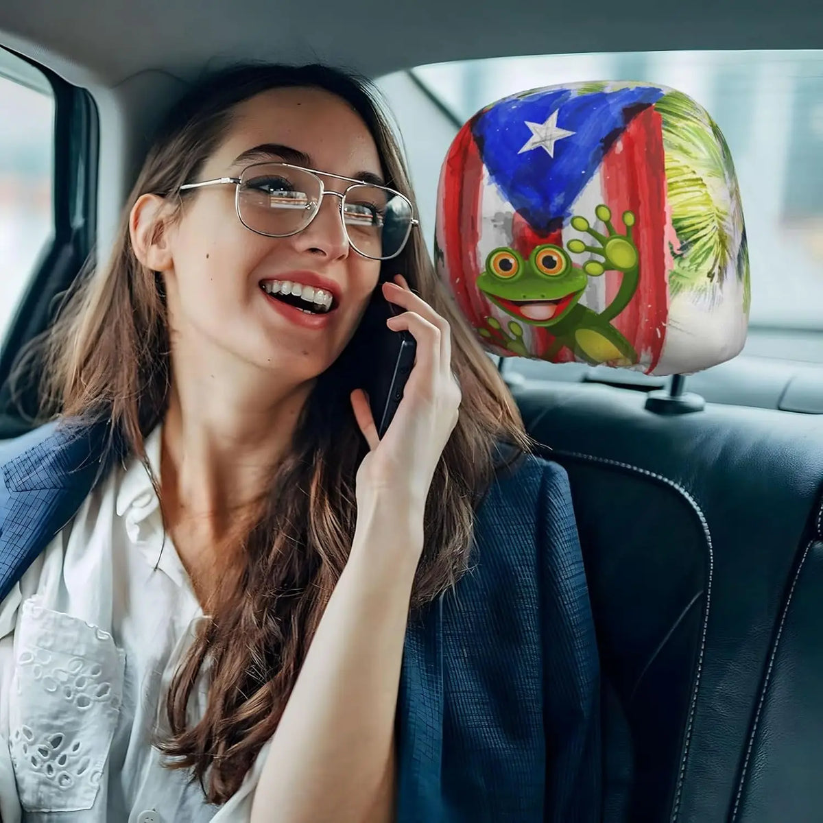 Puerto Rico Frog Car Headrest Covers – 2-Pack Universal Fit Car Headrest Cover HIP