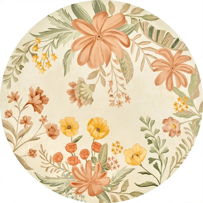 Round Non-Slip Machine Washable Floral Plush Area Rug Plush Area Rug HIP GU5972-YZ Diameter 280cm