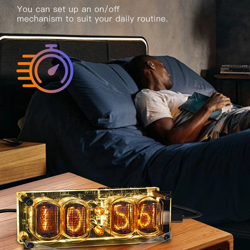 4-Digit IN-12 Nixie Glow Tube Desk Clock – Retro Ambient Light Nixie Tube Desk Clock HIP