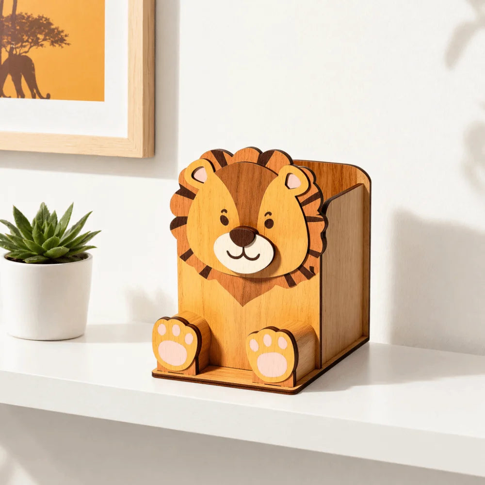 Hand-Carved Wooden Animal Glasses & Pen Holder Stand Wooden Desk Organizer HIP
