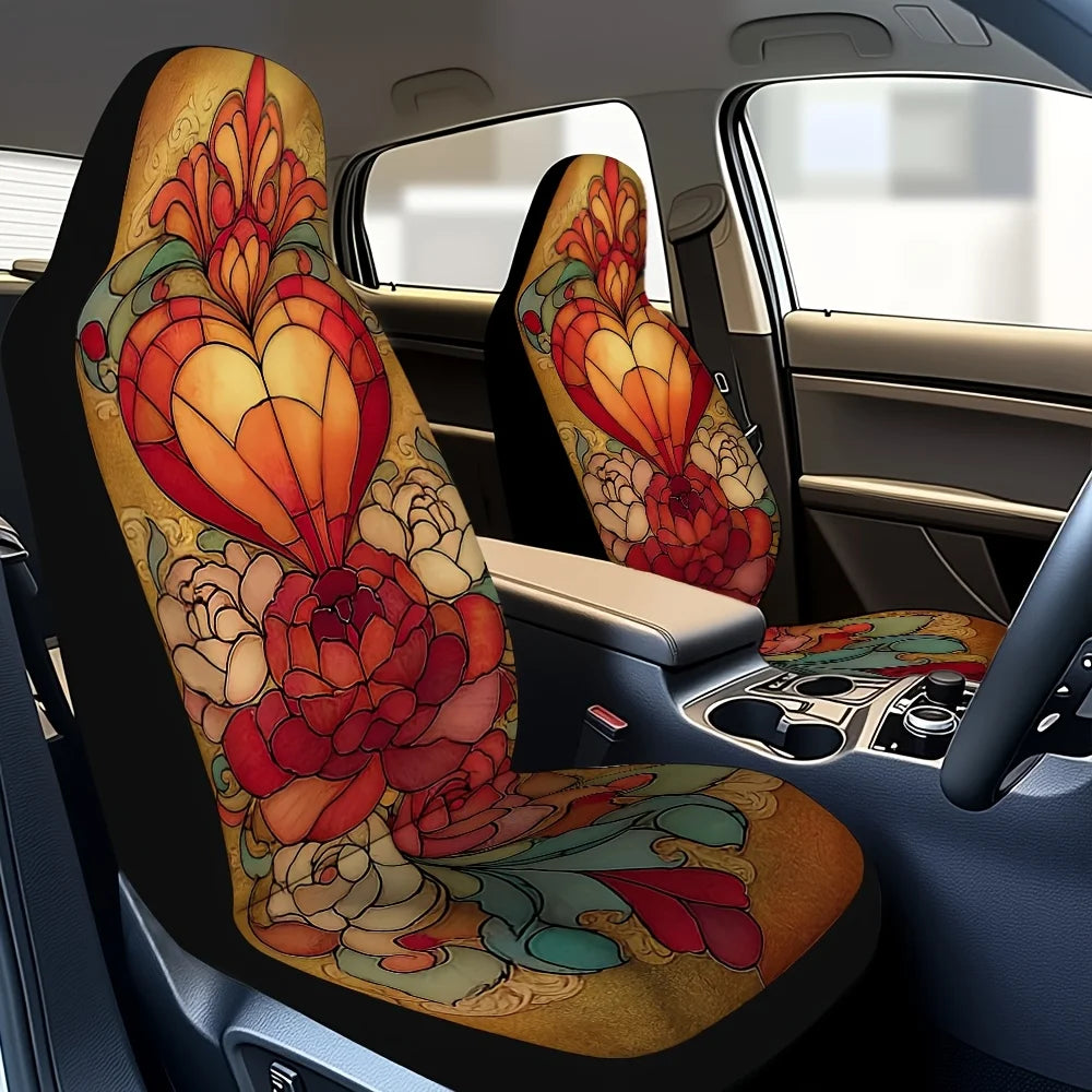 Stained Glass Floral Heart Car Seat Covers – Set of 2 Car Seat Covers HIP