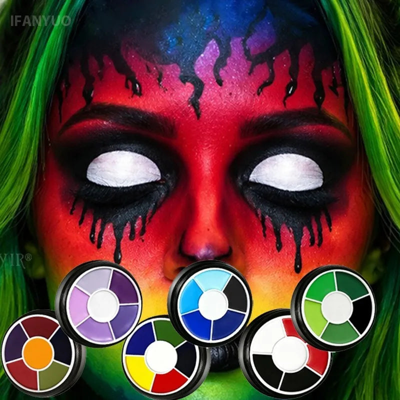 6Colors Face Body Paint Palette Halloween Special Effects Makeup Cosmetic Safe Non‑toxic Body Painting Cream Kids Adults Cosplay HIP