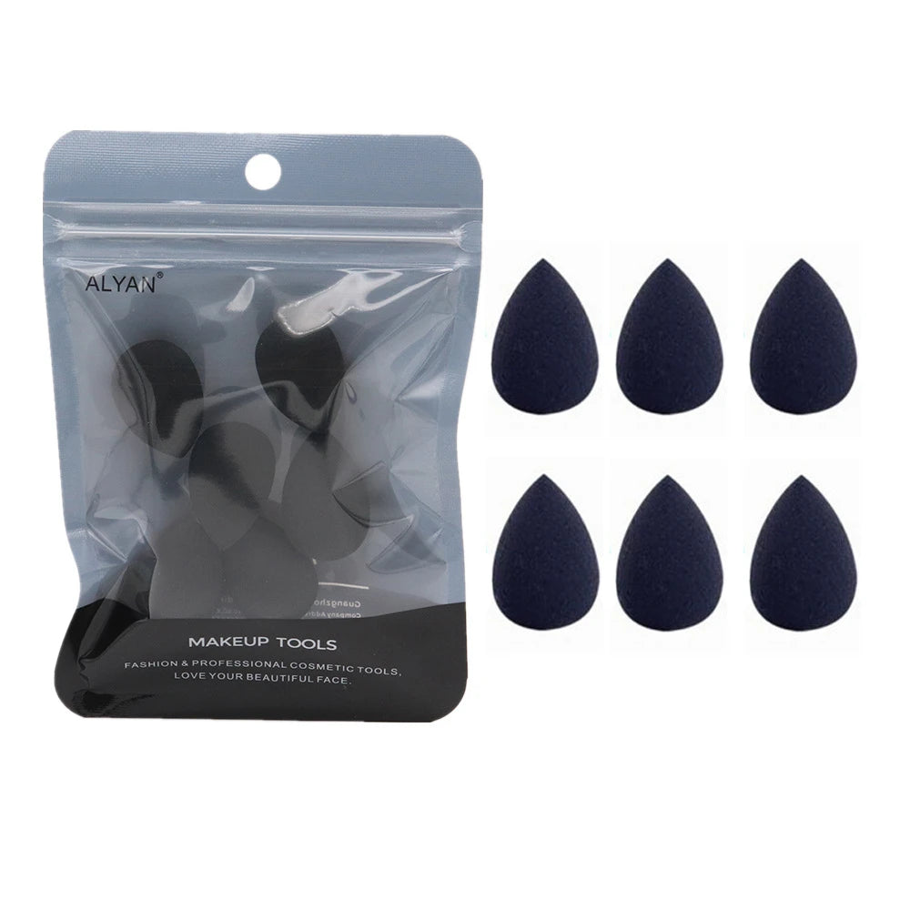6pcs Mini Makeup Sponge Puff Beauty Powder Sponge for Makeup Concealer Liquid Foundation Face Cosmetic Puff Make Up Sponge HIP Black With Bag