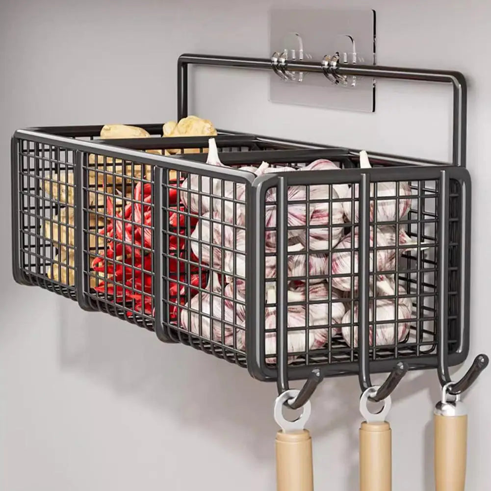 Multifunctional Kitchen Rack Wall Mount Storage Basket Onion Ginger Garlic Spice Condiment Storage Organizer Shelf For Kitchen HIP
