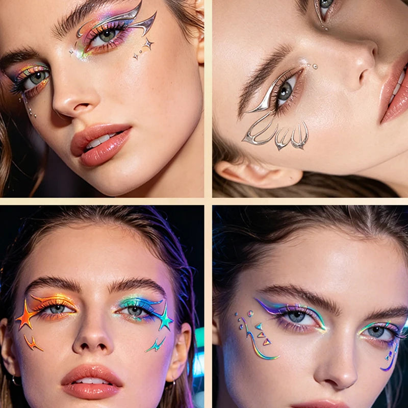 Colorful Eyes Makeup Stickers Laser Eye Eyeliner Eyebrows Face Art Sticker Decals Halloween Temporary Tattoo Party Decorations HIP