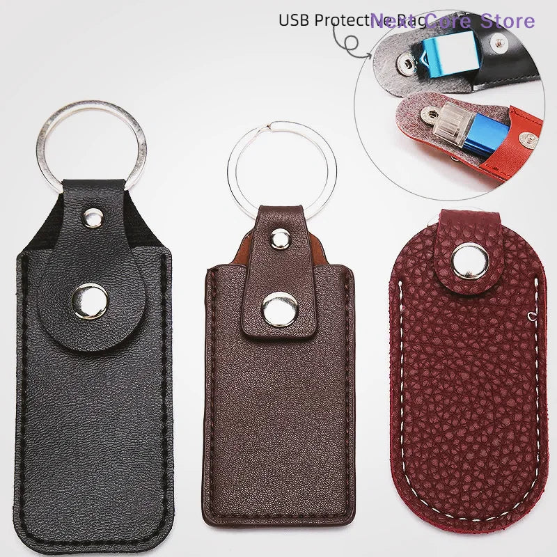 PU Leather USB Flash Drive Case Bag with Key Ring USB Drive Case HIP