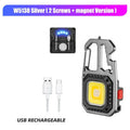 COB Keychain EDC Flashlight 500LM – Multi-Tool Work Light EDC Keychain Flashlight HIP Silver-2Screw 1Magne