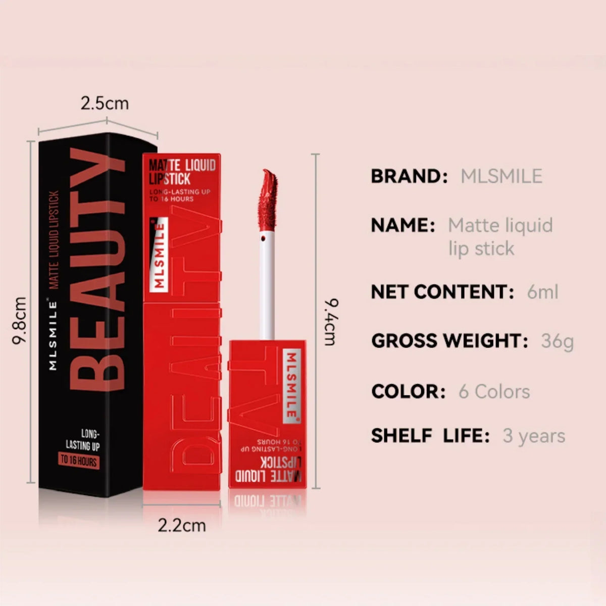MLSMILE 6-Color Velvet Matte Liquid Lipstick – Long-Lasting Liquid Matte Lipstick HIP