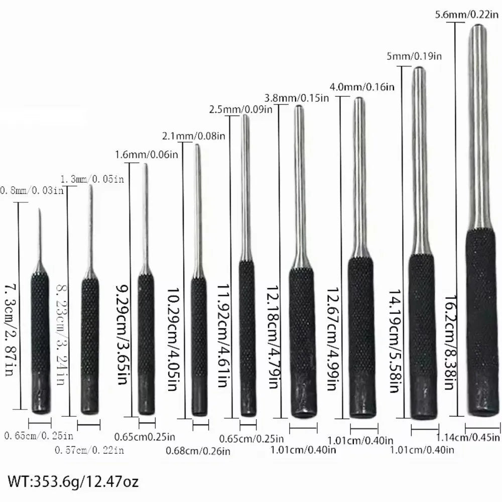 9-Piece Steel Roll Pin Punch Set with Carry Case | HIP Pin Punch Set HIP