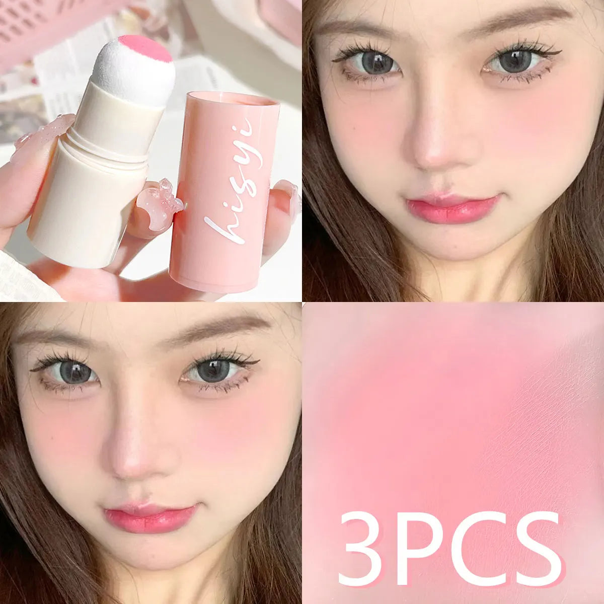 Cloud Soft Matte Blush Stick for a vibrant, brightening, natural bare makeup look, enhancing flawless skin tone HIP 01 triple