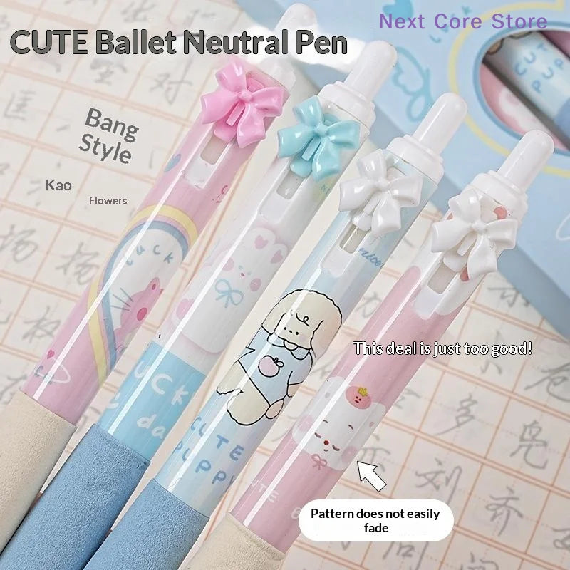 4-Pack Bow Press Gel Pens – 0.5mm Cartoon Quick-Dry Ink Cartoon Gel Pen Set HIP