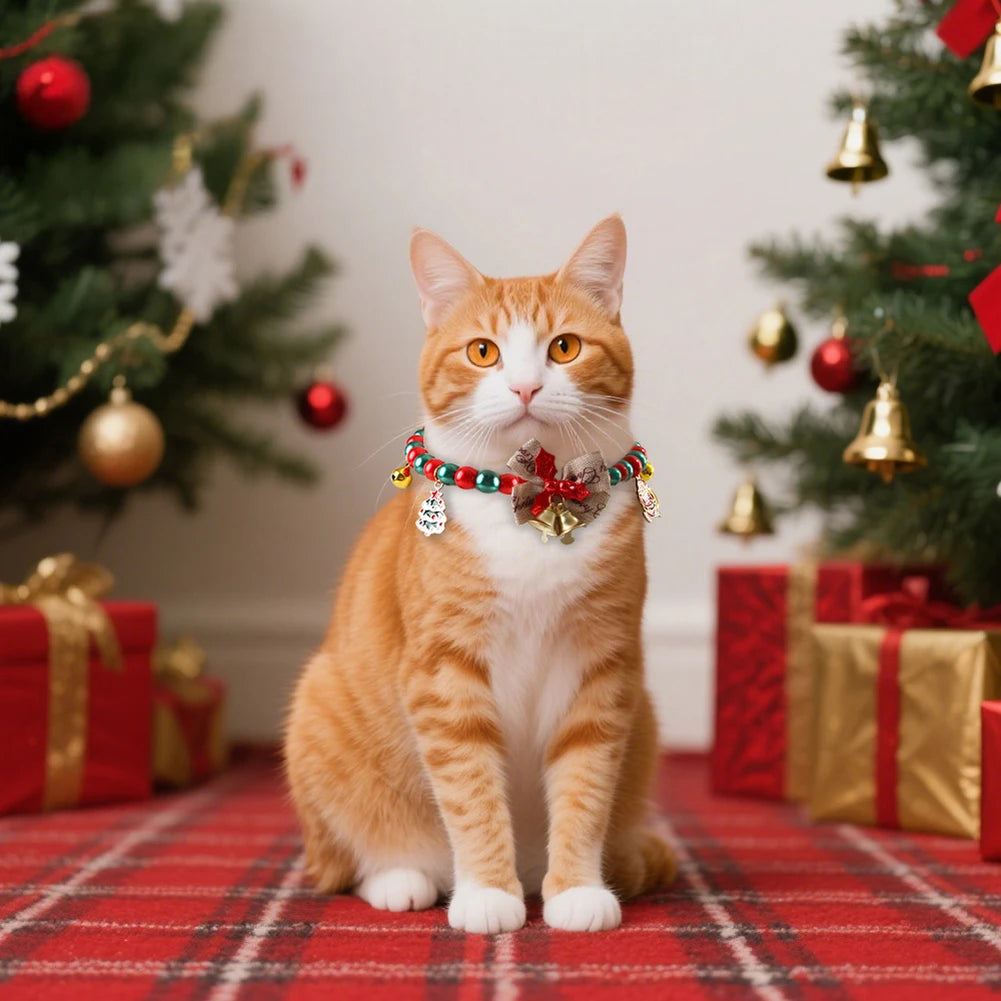 Christmas Lucky Charm Vibrant Color Cat Jewelry Costume Multicolor Cat Bell Collar Kitten Collar Festive Holiday Pet Accessory HIP