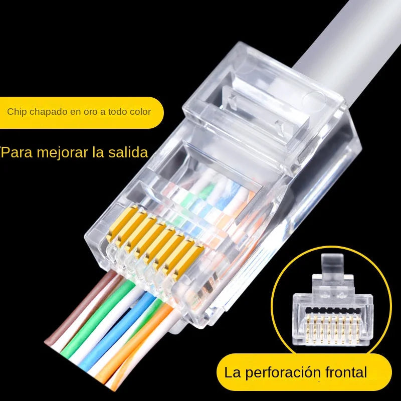 100-Pack RJ45 CAT6 CAT5e Pass-Through Connectors Gold 8P8C Network Crimp Connectors HIP
