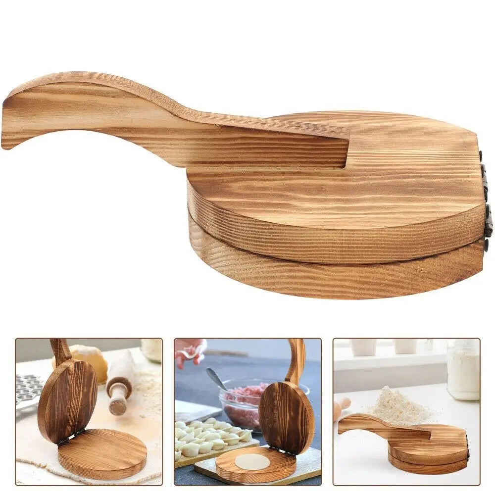 Wooden Dumpling Wrapper Presser – Round Dough Pressing Tool Dumpling Dough Presser HIP