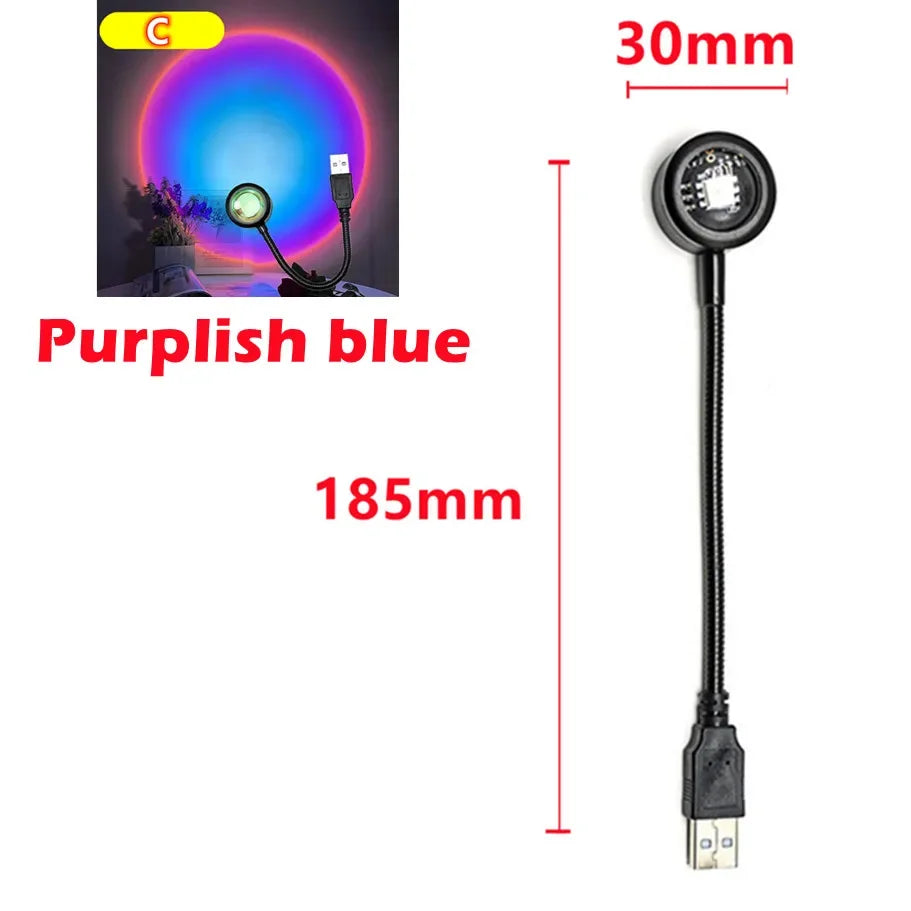 Led 5V Colorful USB Sunset Lamp Projector Home Decor Night Light Portable Mood Light for Living Room Wall Photography Neon Light HIP type C