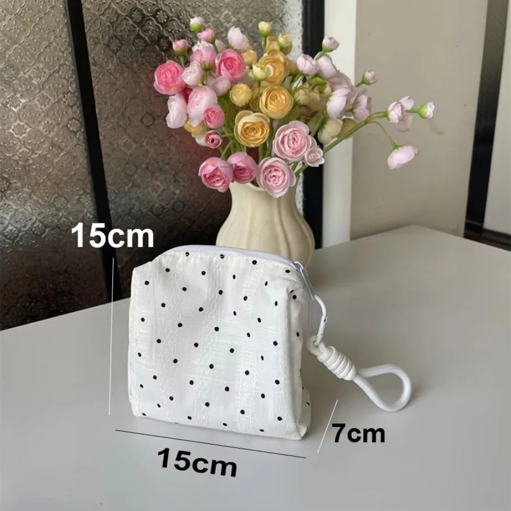 Quilted Black Dot Makeup Bag – Large Zipper Cosmetic Organizer Cosmetic Bag HIP