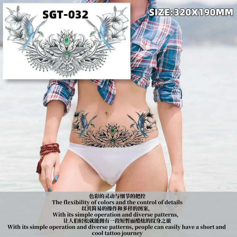 Large Waterproof Temporary Tattoo Sticker – Floral Butterfly Gem