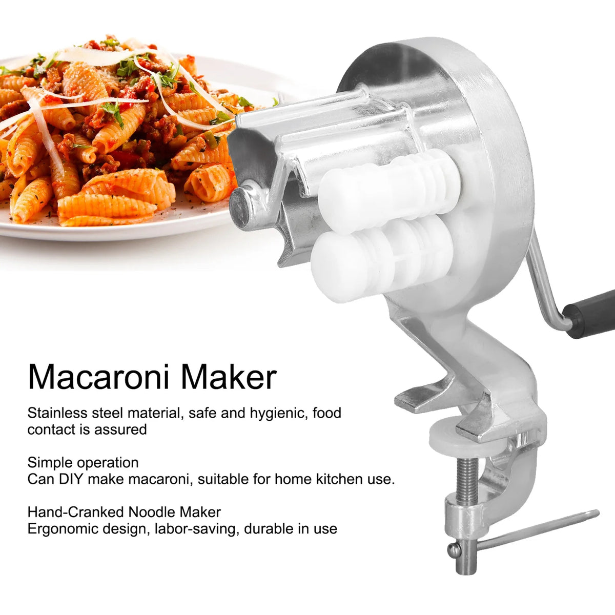 Manual Macaroni Maker Aluminium Alloy Silver Portable Hand Cranking Noodles Pressing Machine for Kitchen Restaurant HIP
