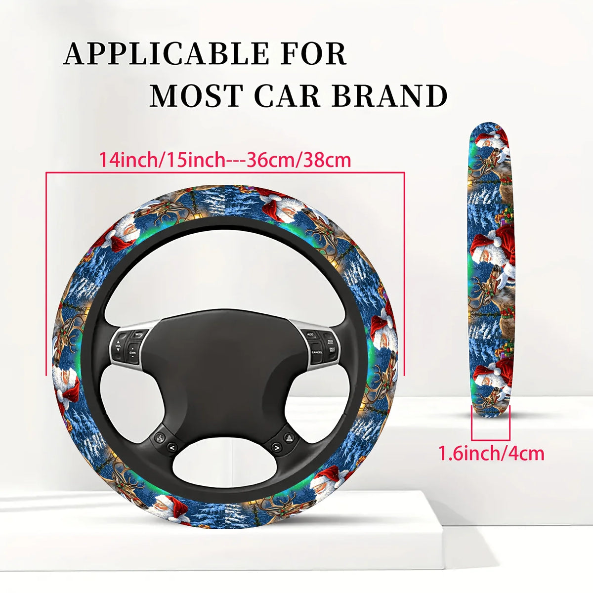 Christmas Neoprene Steering Wheel Cover – Santa & Reindeer Steering Wheel Cover HIP