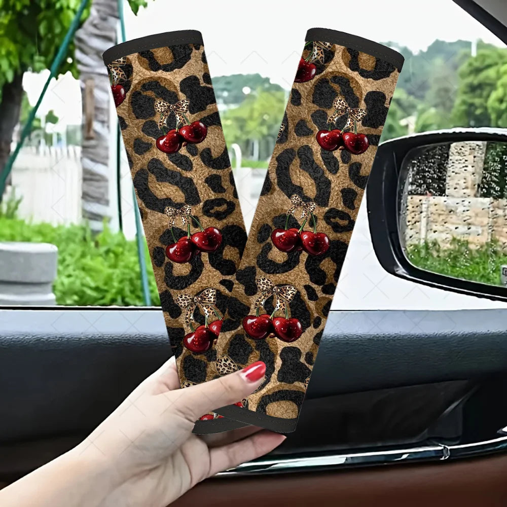 2-Pack Cherry & Bow Leopard Print Car Seat Belt Covers Car Seat Belt Cover HIP