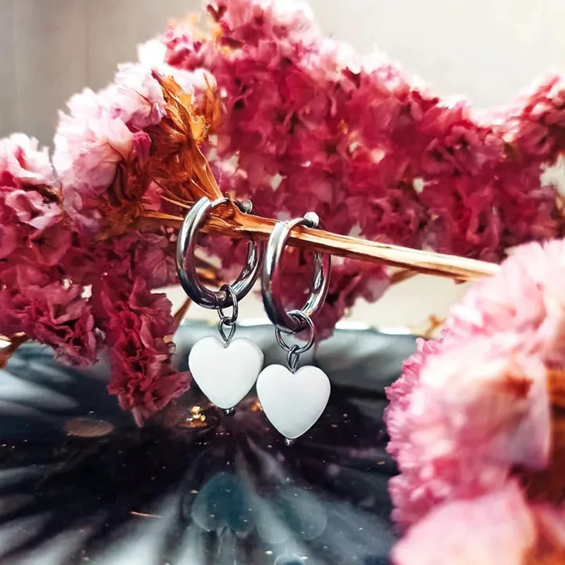 Bohemian White Shell Heart Drop Earrings | Women's Fashion Drop Earrings HIP