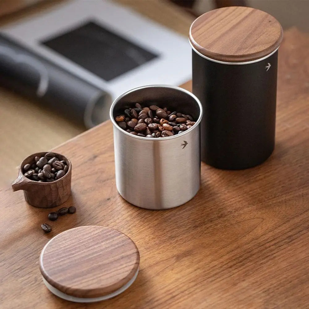 Stainless Steel Matcha Jar Wood Lid – 380ml & 560ml Canister Kitchen Storage Jar HIP