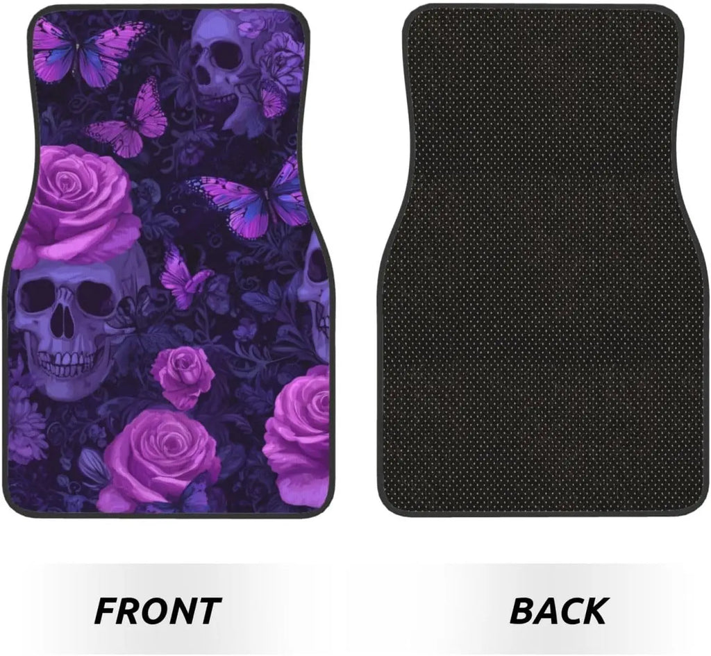 Gothic Skull & Rose Car Floor Mats – 4-Piece All-Weather Set Car Floor Mats HIP