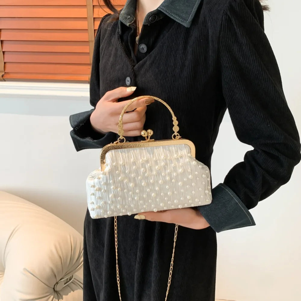 Pearl Diamond Shell Evening Bag – Chain Shoulder Clutch Evening Shell Clutch HIP