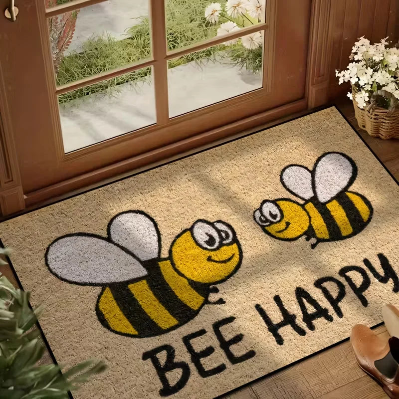Cheerful Bee Welcome Mat – Anti-Slip Rectangular Doormat Decorative Doormat HIP
