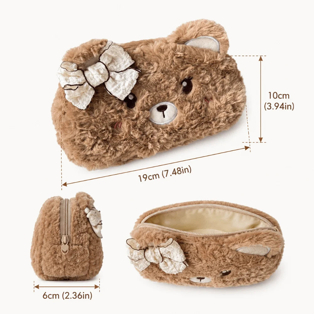 Kawaii Fluffy Bear Plush Pencil Case – Large Capacity Pouch Plush Pencil Case HIP