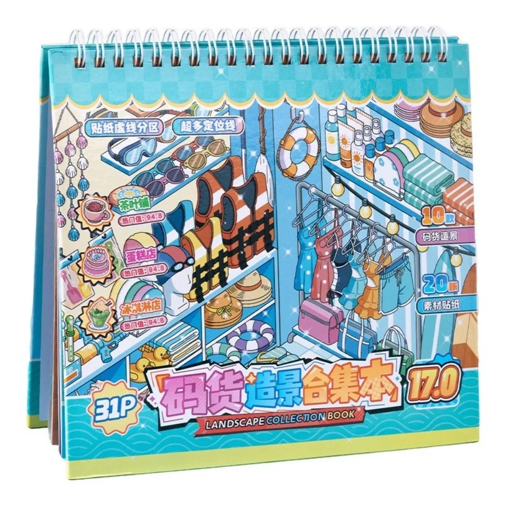 3D Shop Scene Sticker Book – 10 Miniature Scenes | PET 3D Scene Sticker Book HIP