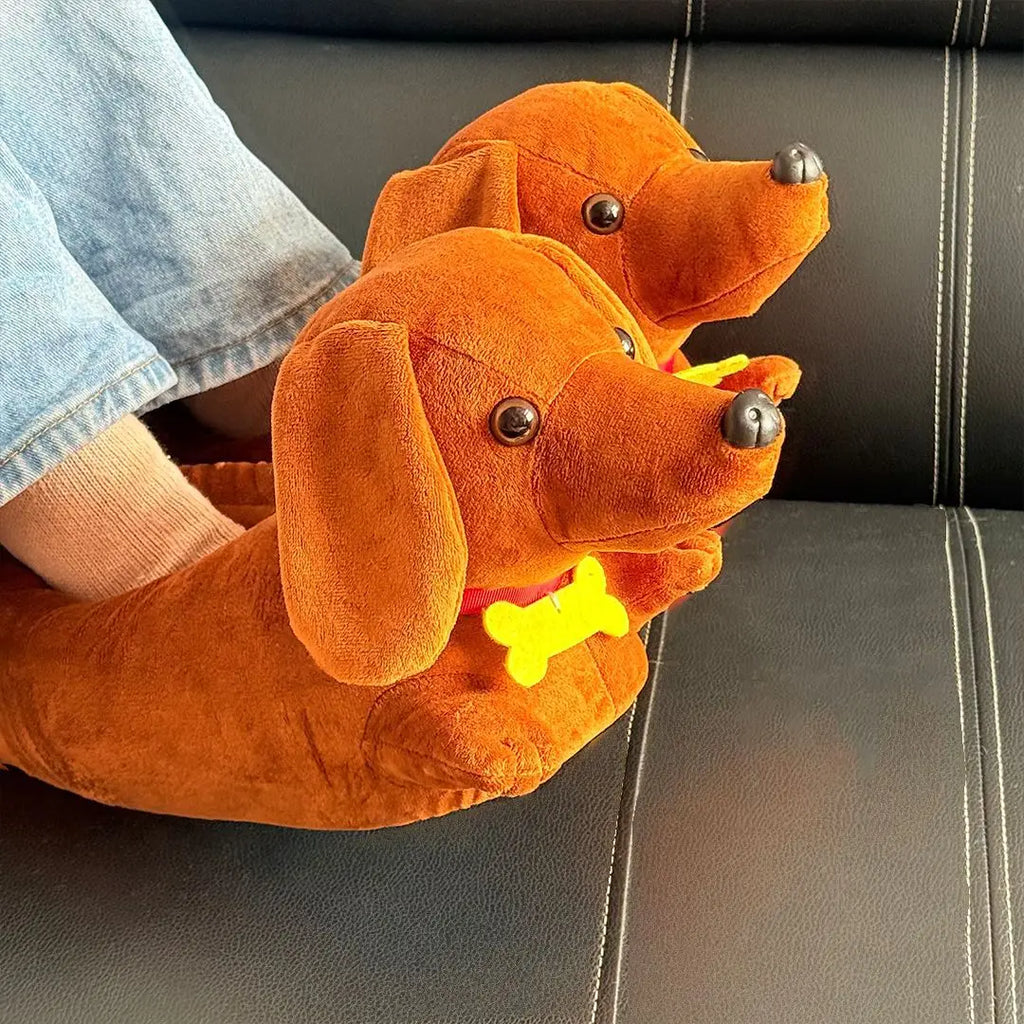 Dachshund Plush Slippers – Cozy Fuzzy House Shoes Women & Men Novelty House Slippers HIP
