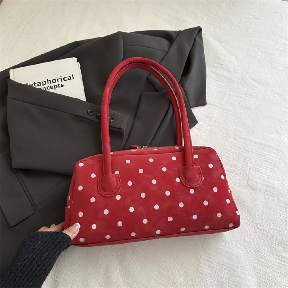 Women's Large Polka Dot Bowling Shoulder Bag – Zipper Shoulder Bag HIP Red