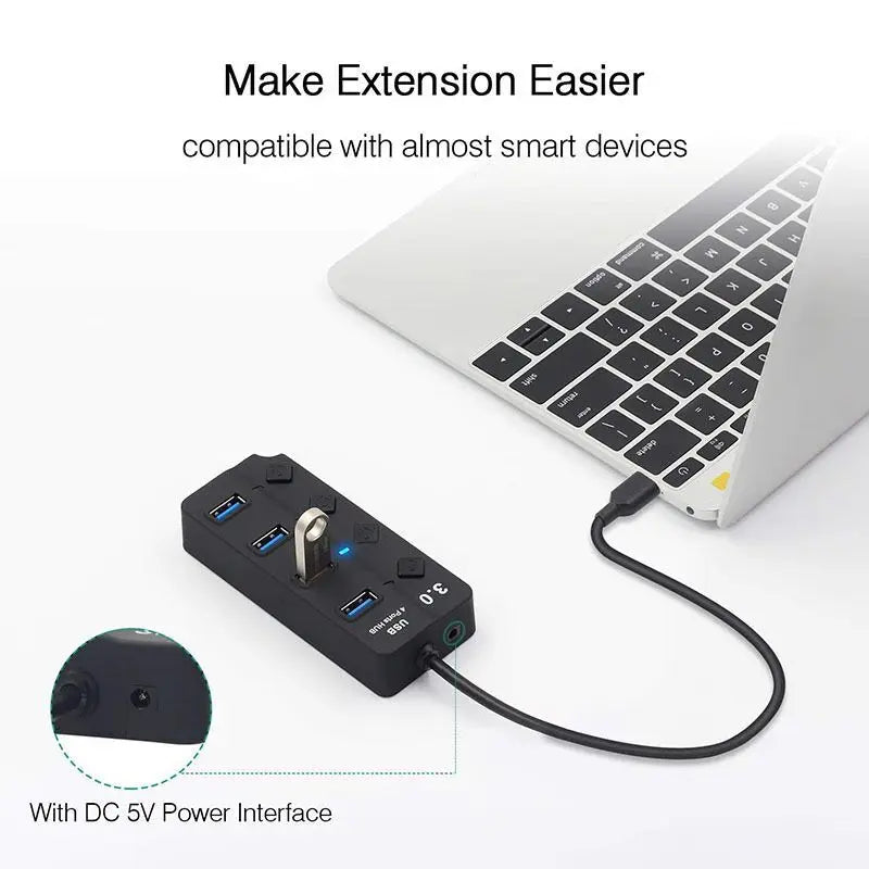 OULLX 4–7 Port USB 3.0 Hub Splitter with Power Switch USB Hub HIP
