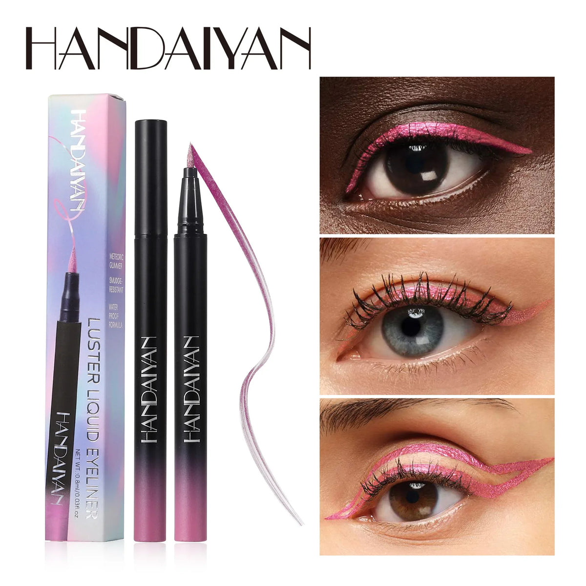 Handaiyan Glitter Metallic Liquid Eyeliner – Waterproof, 10 Colors Liquid Eyeliner HIP