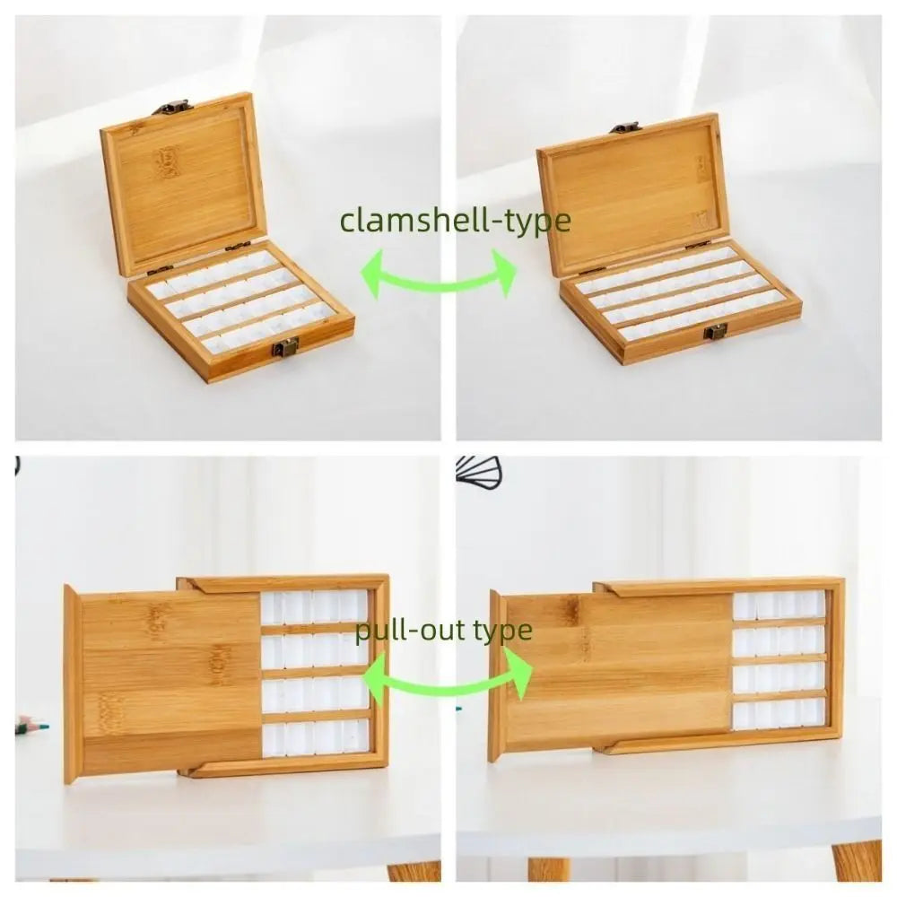 Bamboo Watercolor Palette Box – 24 or 36 Grid Paint Storage Watercolor Palette Box HIP