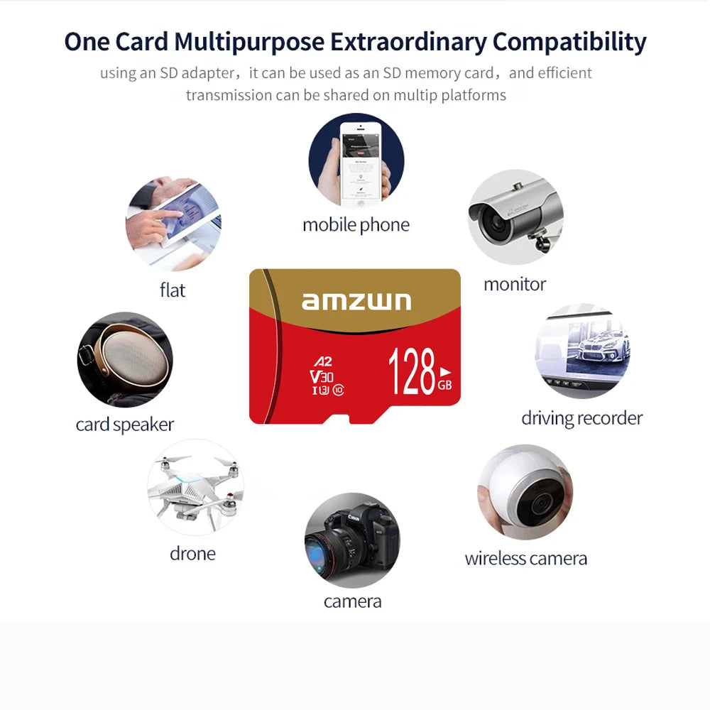 128GB Micro SD Card Class 10 V30 A2 U3 High-Speed TF Card Micro SD Memory Card HIP