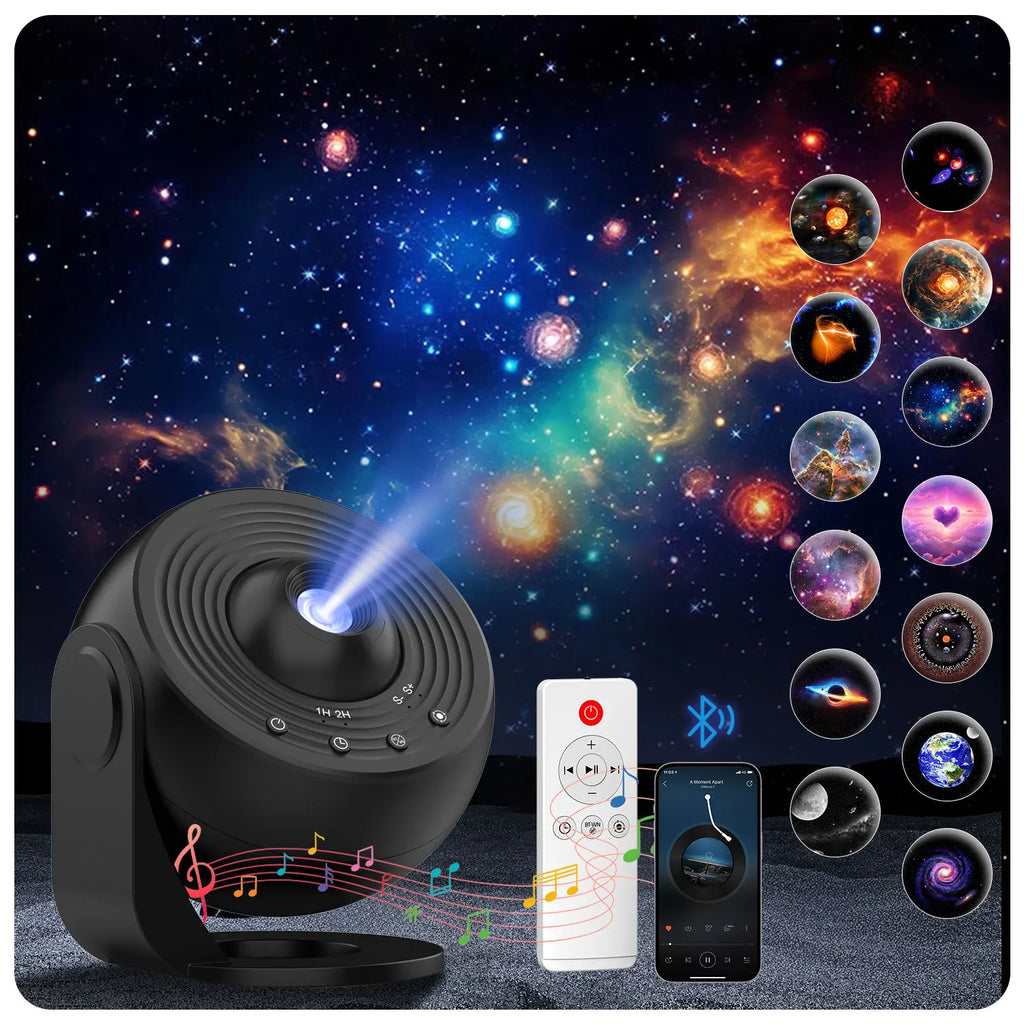 13-in-1 Star Projector Pro 360° Rotating HD Galaxy Projector Pro, with Remote Control White Noise Function, Bluetooth Speaker HIP DQY02-Pro-BT-Black