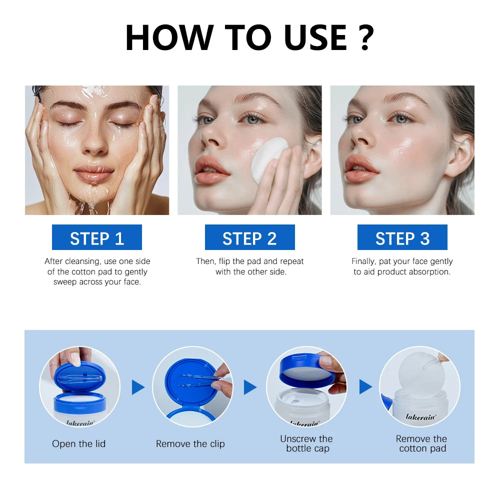 Lakerain 2Pcs Skincare Set 0‑Pore Toner Pad Pink Peptide Salmon DNA Glow Serum Pure Shea Butter Pore Care Moisturizer HIP