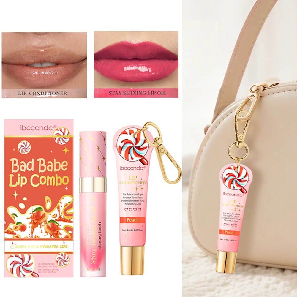 Lip Glosses Set Lip Duo Lip Gloss Combo with A Keychain Long Lasting Moisturizing Nourish Plumper Cosmetics HIP